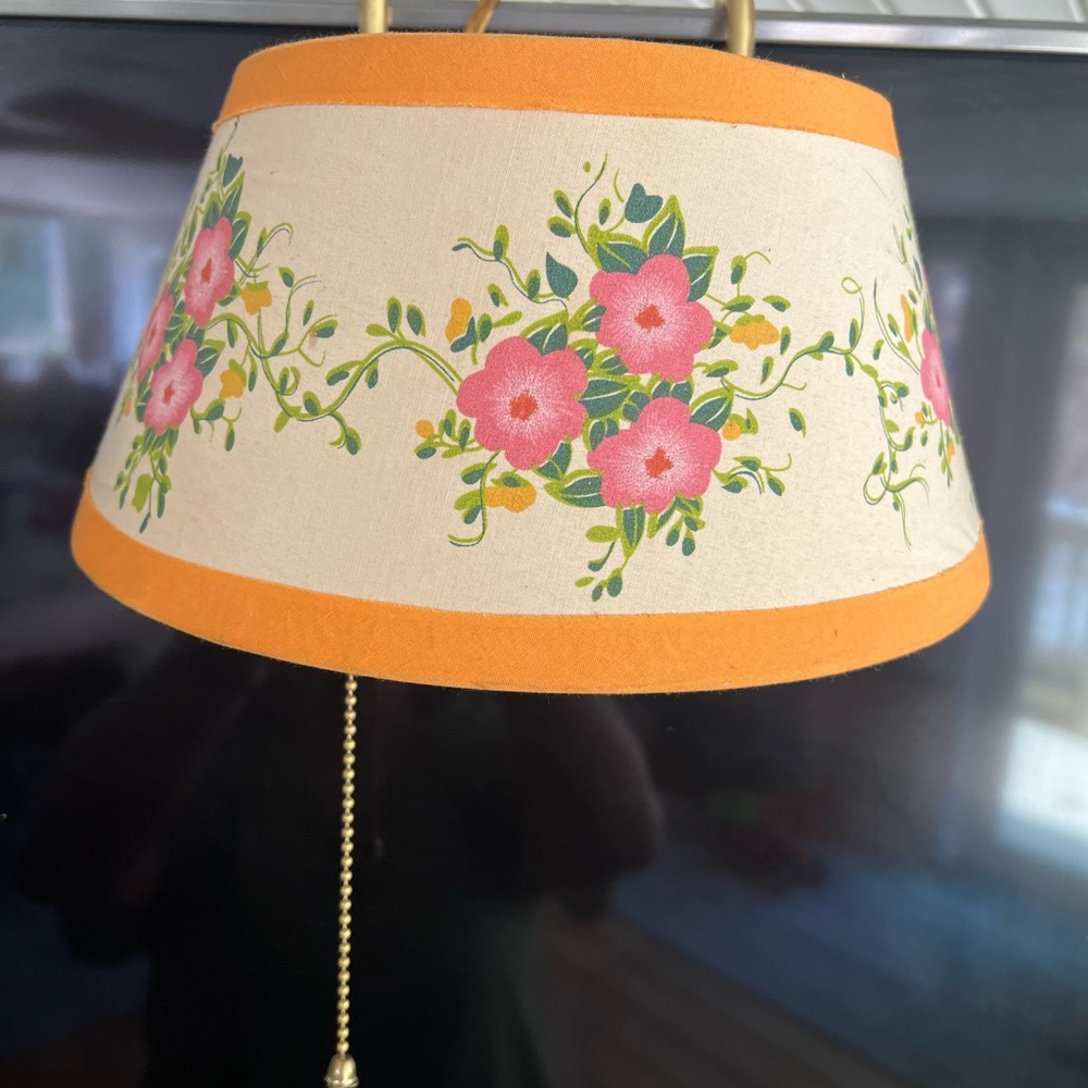 Vintage Floral Orange Trim bed frame hanging Lamp cloth Shade - Home Accents